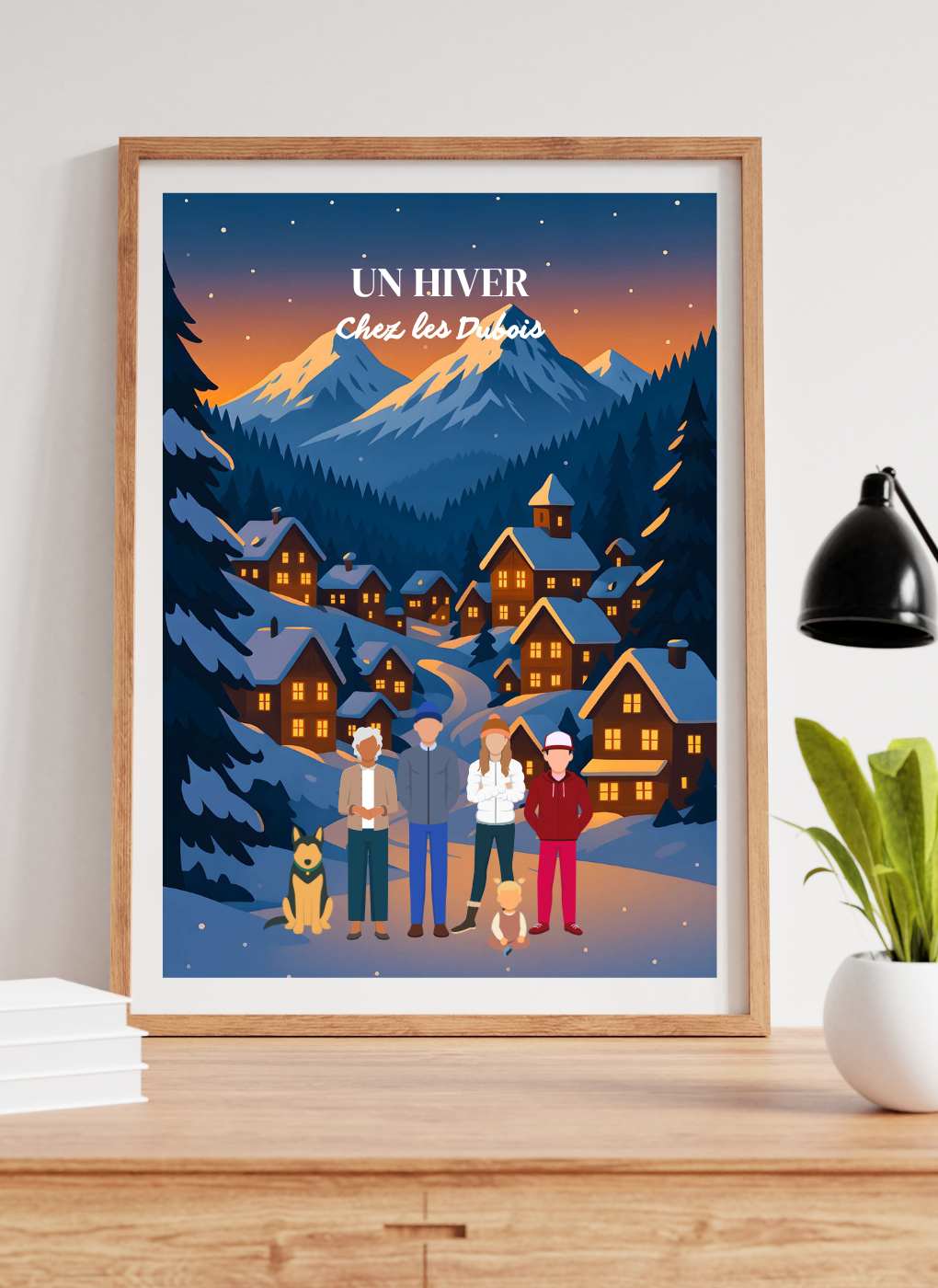 MONTAGNE Village nuit – Affiche personnalisée
