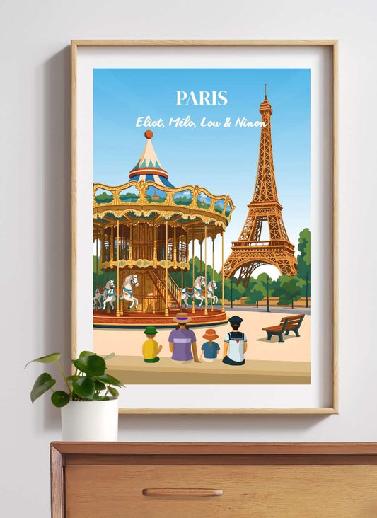 PARIS Tour Eiffel manège – Affiche personnalisée